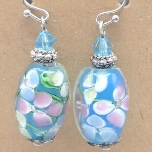 Floral Blue and Pink Beaded Earrings